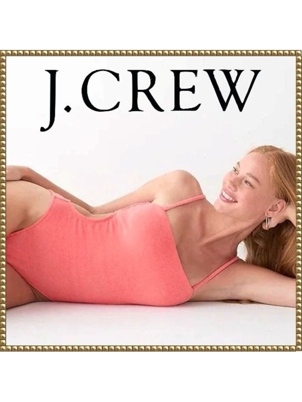 J Crew Coral Pink Terry Cutout Bandeau One Piece Swimsuit Size 18